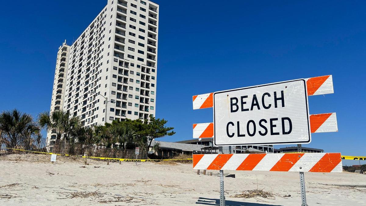 Residents have been evacuated from the 22-story Renaissance Tower at Myrtle Beach Resort after structural engineers found the building unsafe. A section of the busy beach front also also been closed. October 14, 2022.