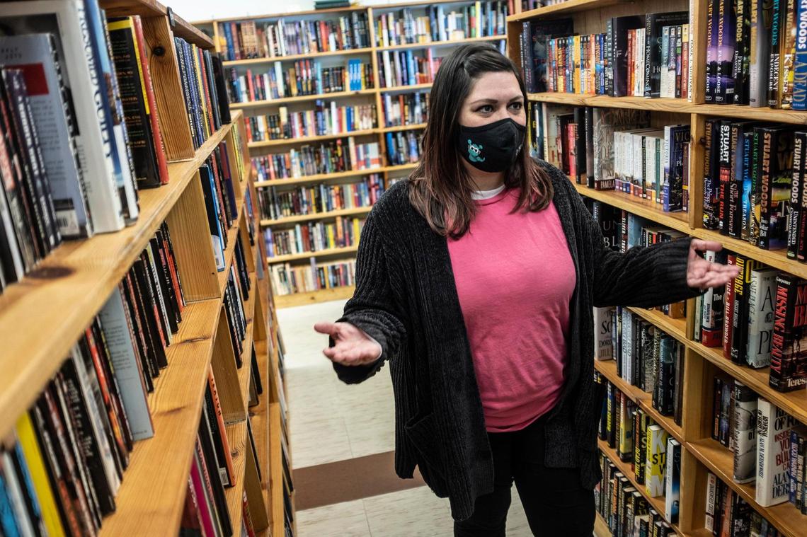 Courtney Hornyak, owner of The Bookworm, a used book store in Murrells Inlet says that her business as thriving as more people stay home and read during the coronavirus pandemic. February 3, 2021.
