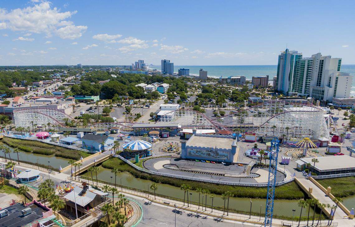 An aerial view of Family Kingdom Amusement Park in Myrtle Beach on Monday morning, June 1, 2020.