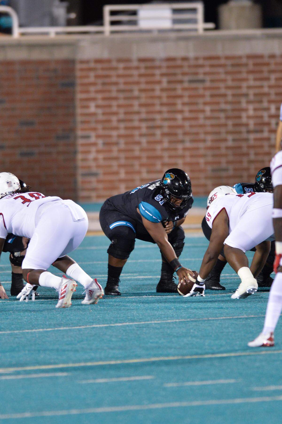Coastal Carolina senior center Sam Thompson (51).