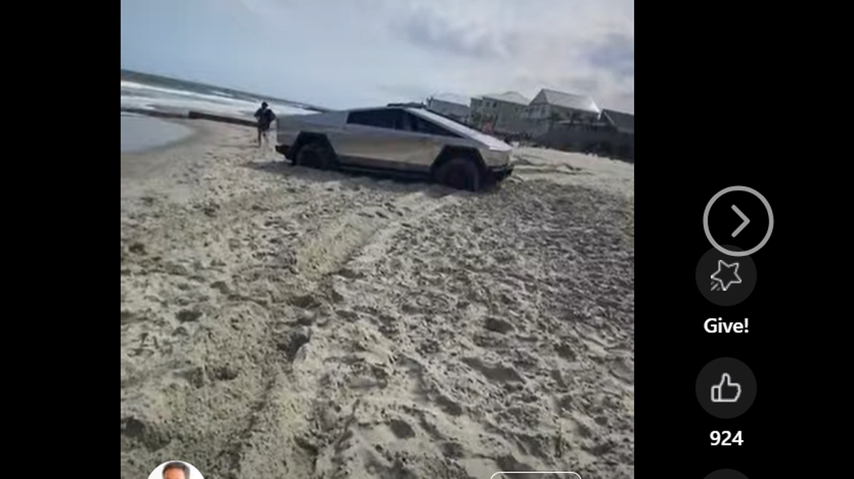A Cybertruck was reportedly stuck in the sand in the Garden City area on Tuesday.