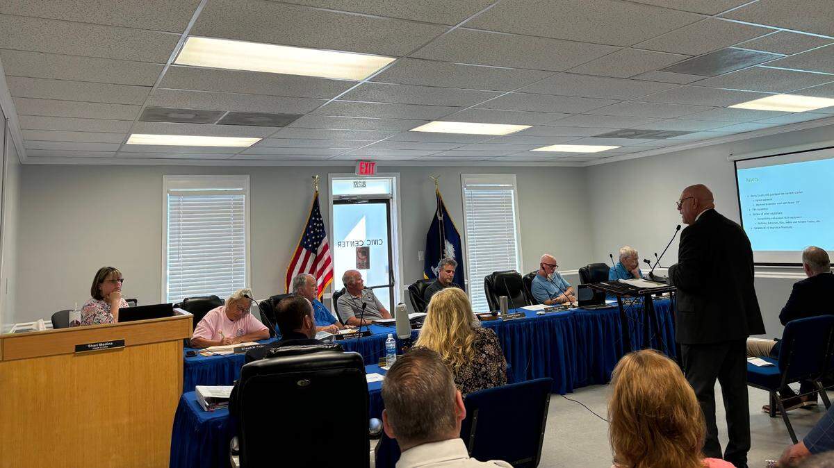 Horry County Assistant Administrator of Public Safety Randall Webster spoke to the Surfside Beach Town Council about logistics of Horry County taking over the town’s fire department.