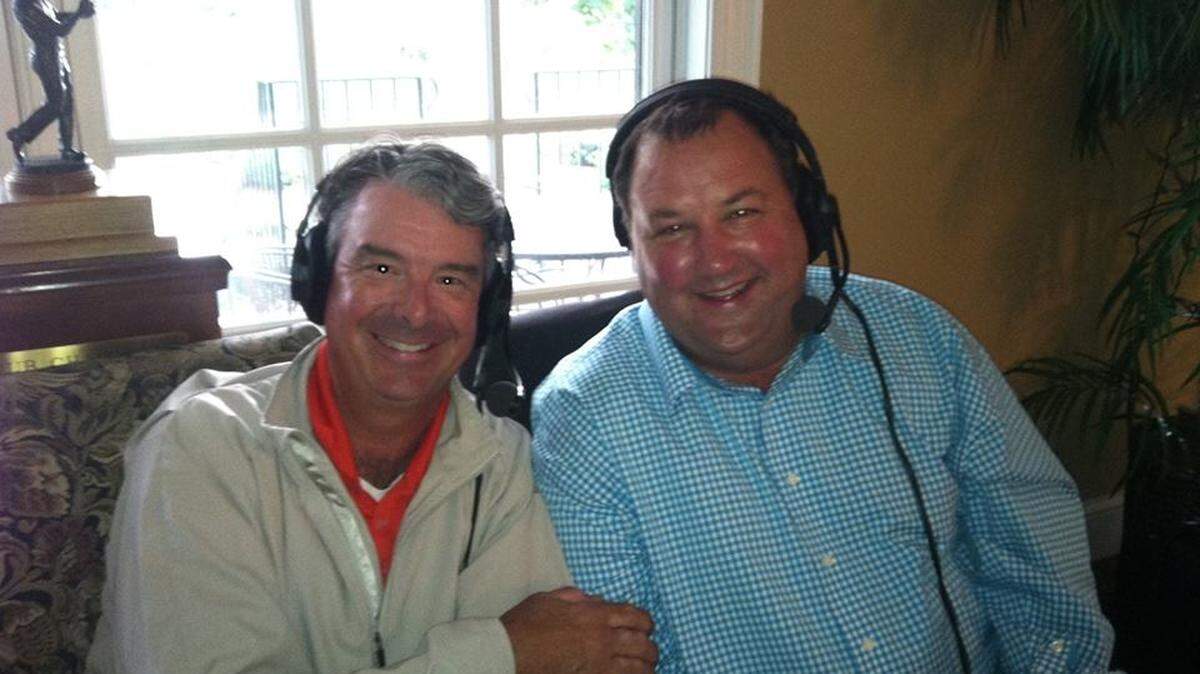 Hugh Royer III (left) with John Maginnes of SiriusXM Radio on the Maginnes on Tap show in 2013.