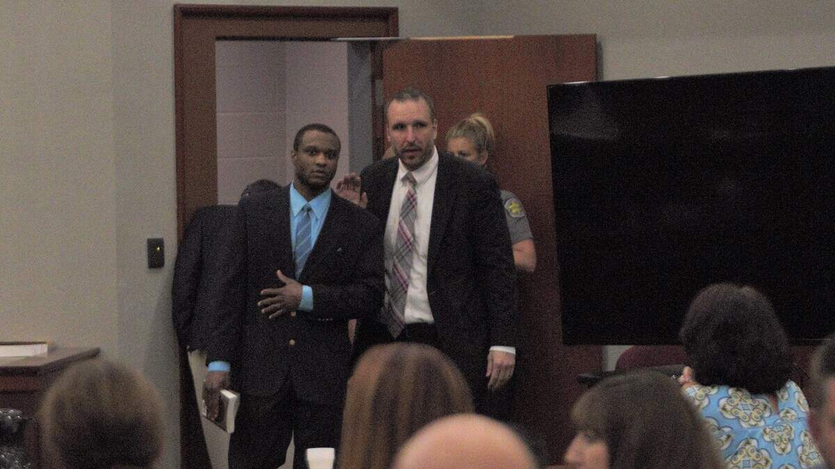Terrell Freeman enters court before a verdict is read on Friday. He was found not guilty of murder in connection to the killing of Amanda Fisher, but was convicted of grand larceny.