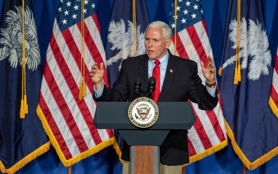 Vice President Mike Pence speaks on behalf of South Carolina Senator Lindsey Graham at the Embassy Suites at Kingston Plantation in Myrtle Beach. Pence was in town along with South Carolina Governor Henry McMaster and Congressman Tom Rice to voice support for Senator Graham in his re-election bid.