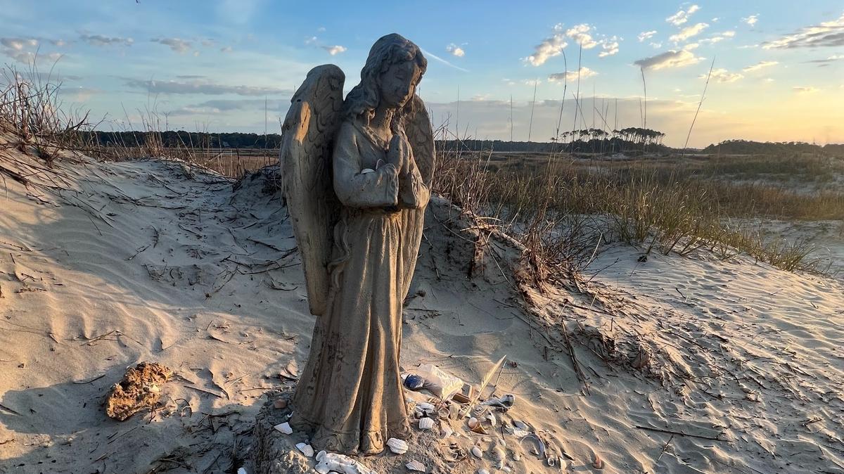 Statue locally known as the ‘Angel of Hope’ in the dunes of the Cherry Grove section of North Myrtle Beach. Photo courtesy Marissa Cooper Winstead. April 12, 2022.
