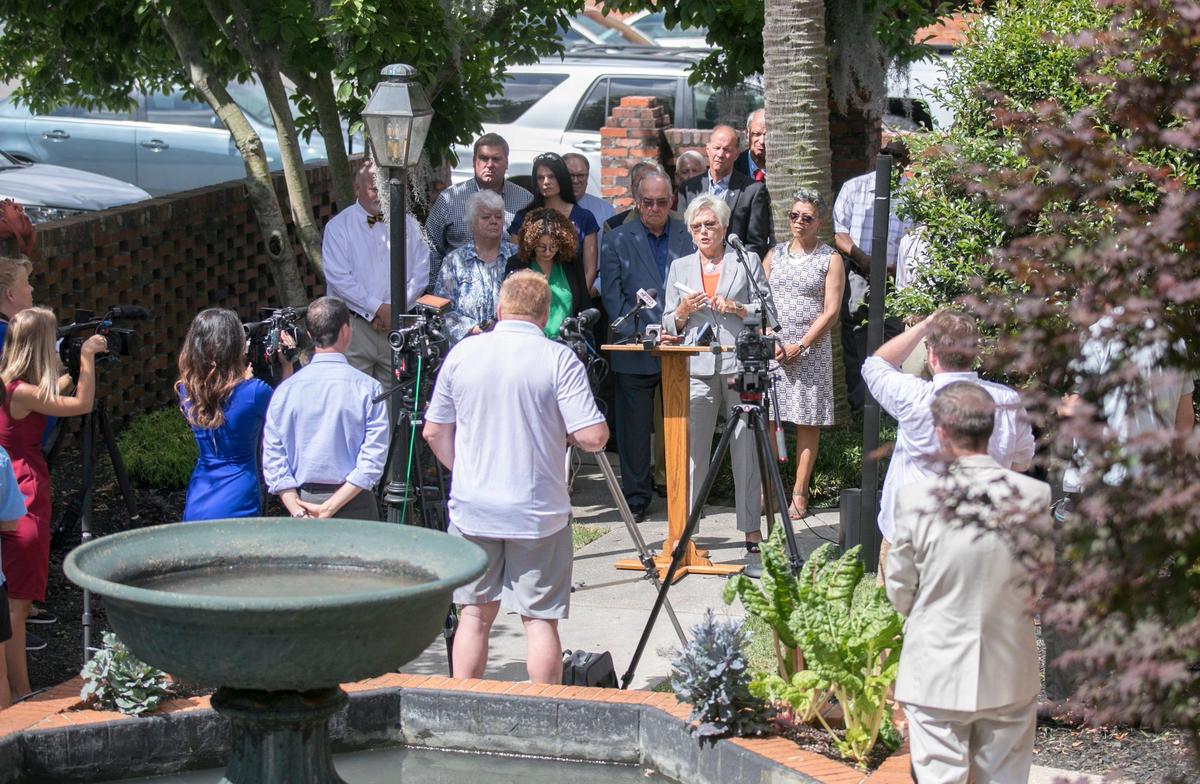 North Myrtle Beach Mayor Marilyn Hatley, chairperson of the Horry County League of Cities, held a press event at Conway City Hall along with other area mayors to protest S.C. House Bill 4597 which give counties such as Horry the responsibility of collecting Hospitality fees instead of the cities within. The Horry County League of Cities argue the bill a violation of Home Rule. May 20, 2019.