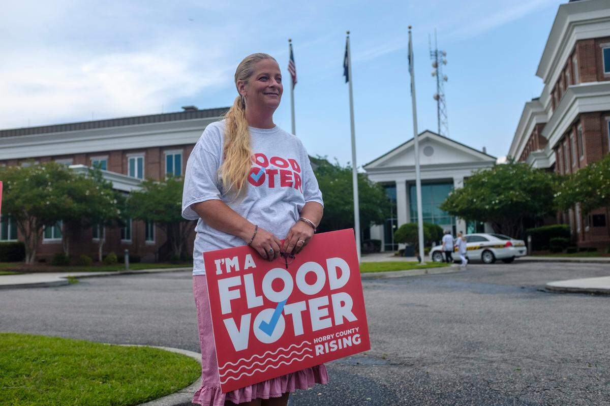 April O’Leary, a leader of the Horry County Rising group has applied pressure to Horry County lawmakers to pass laws that she hopes will stem flooding disasters like the one following Hurricane Florence in Horry County. Tuesday evening Horry County council approved significant updates to building regulations in hopes of preventing future flood damages. June 15, 2021.