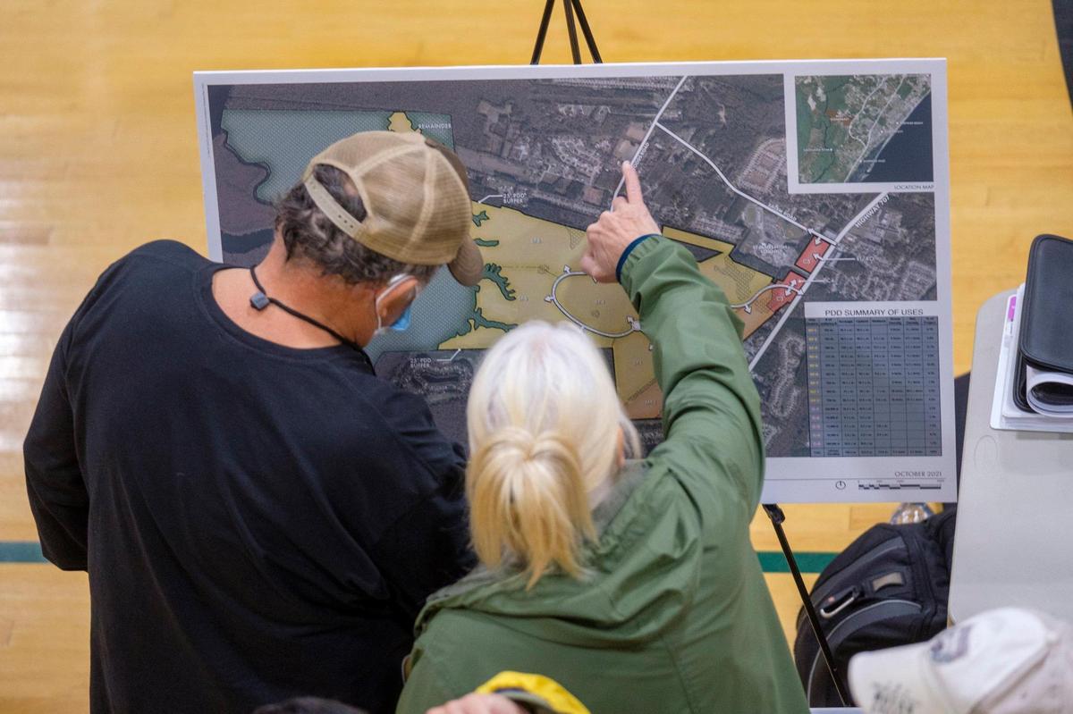 Hundreds of people came to a community meeting held by Horry County Planning to talk about concerns with the development of over 700 acres that could lead to up to 3,872 new “dwelling units” of Highway 707 in the Burgess Community. The land, currently known as the Bumgardner Tract, could be built out over the next ten years. Dec. 8, 2021.