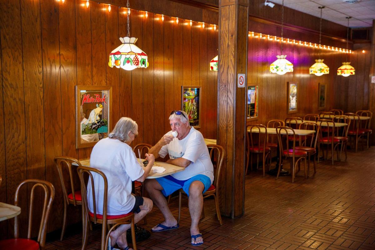 Kirk’s Ice Cream, a Myrtle Beach, SC locally-owned ice cream parlor is a throwback to earlier times, sporting vintage decor, Tiffany-style lights and parlor chairs that might be found in an old-fashioned soda fountain. Visitors can also find old games, including some that might have appeared in long-ago arcades. Aug. 29, 2024.