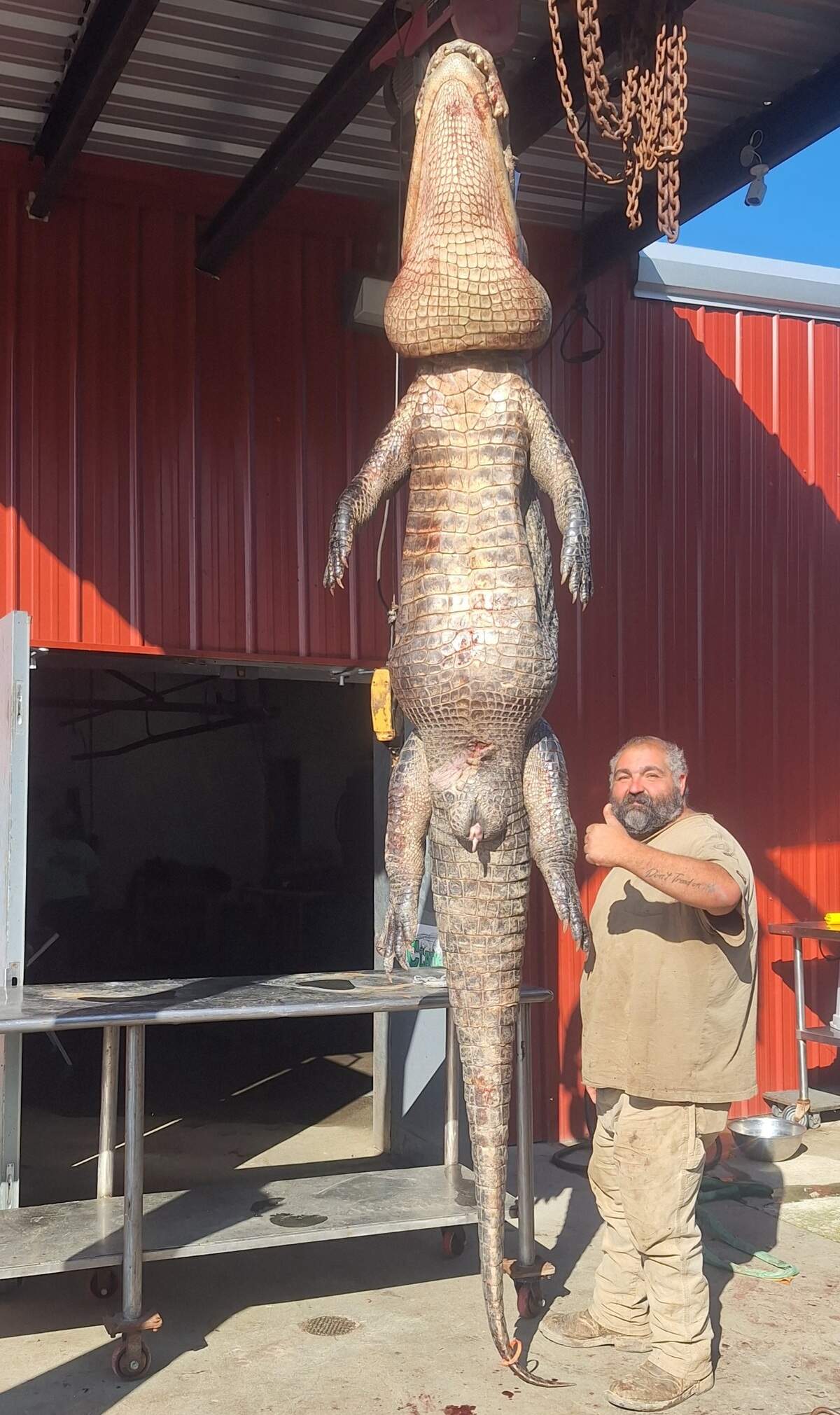 Jeffery Bullard with the 12-foot-long alligator he and John Wayne Caulder hunted on the Waccamaw River near the Horry and Georgetown County border. Photo provided by John Wayne Caulder. Oct. 10, 2023.