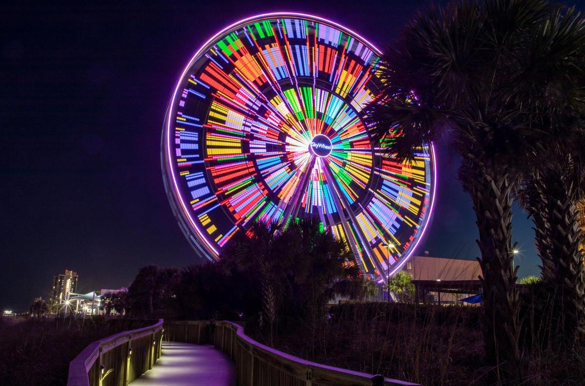 The Myrtle Beach Skywheel reopened on Wednesday night with a display of lights. May 19, 2021.