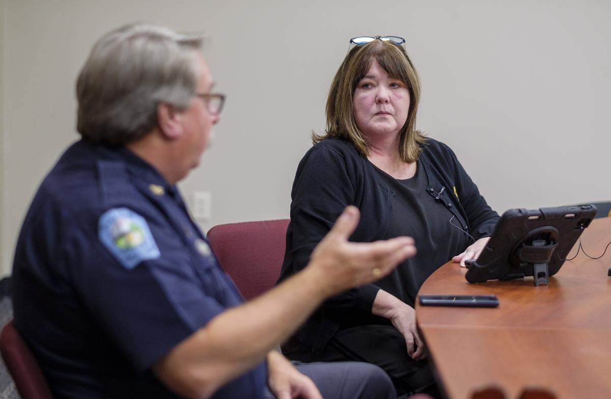 Dena Chasten, a relative of Malquan Hawkins, meets with Pawleys Island Chief of Police Michael Fanning, and Horry County Chief Deputy coroner Tamara Willard to talk about the genealogical research that resulted in identifying Horry County's longest standing cold case involving the deceased. Malquan Tyreek Hawkins, 22 at the time of his death, was found drowned in a resort pool in 2016 leaving no clue of his identity. The Horry County coroners have been searching for answers to his life and identity since. Nov. 12, 2025.