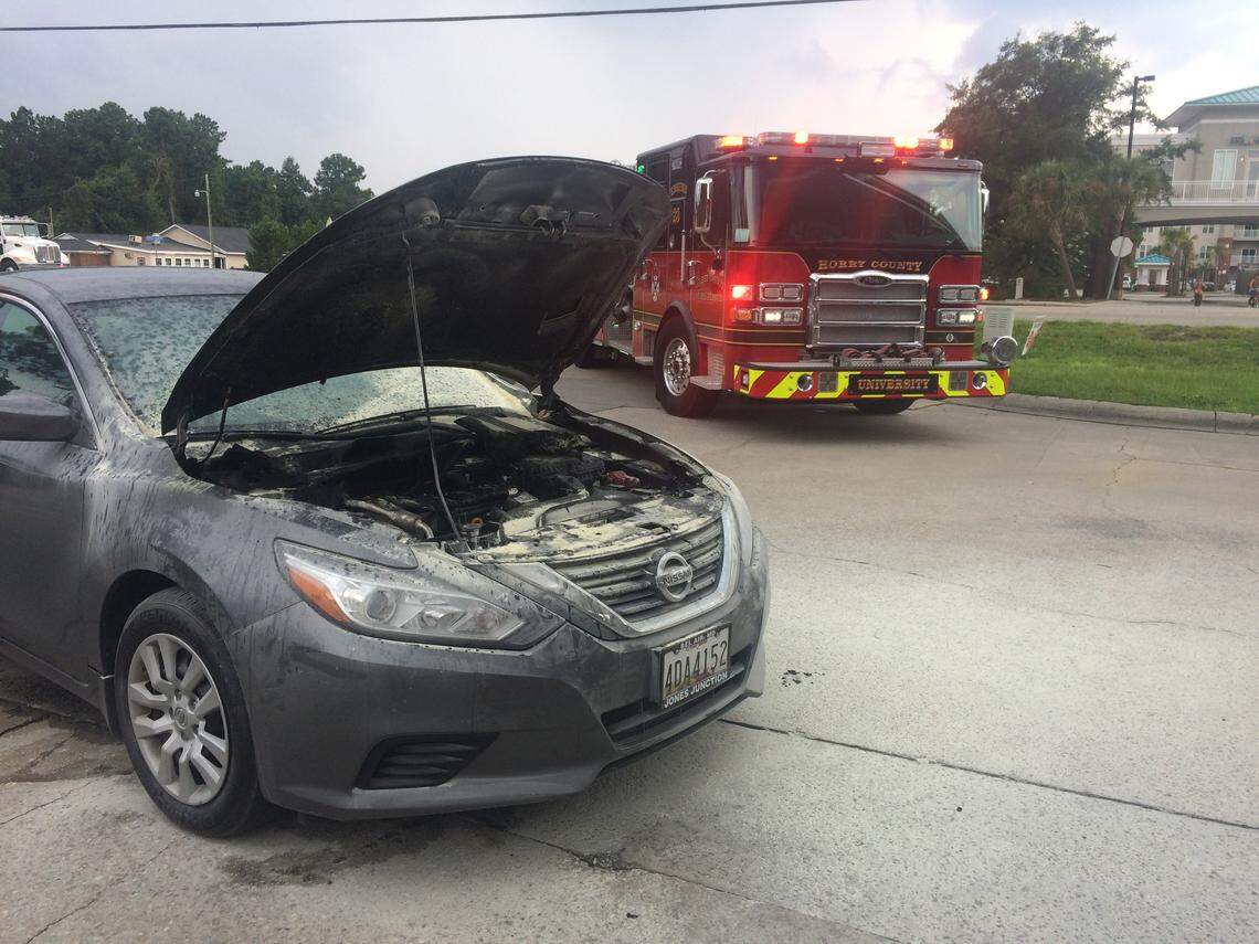 Police responded to a car fire at a gas station on S.C. 544 Tuesday afternoon.