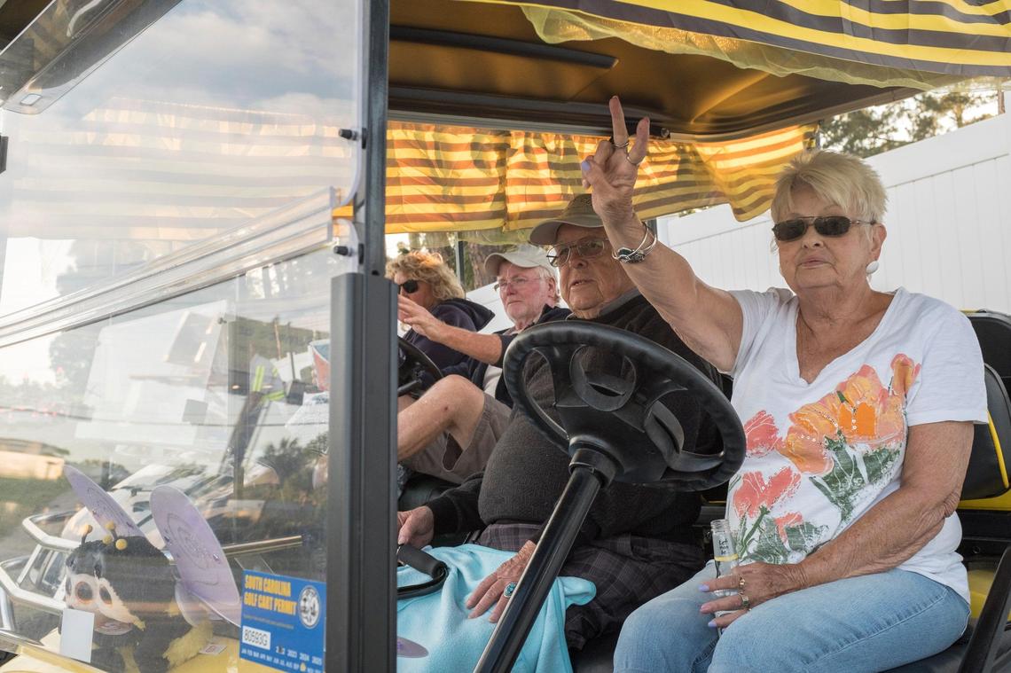 Every evening during the annual Myrtle Beach Spring Bike Rally, members of the Jensen community gather on the side of Highway 17 Business in lawn chairs and golf carts to greet bikers rolling into Murrells Inlet. May 15, 2019.