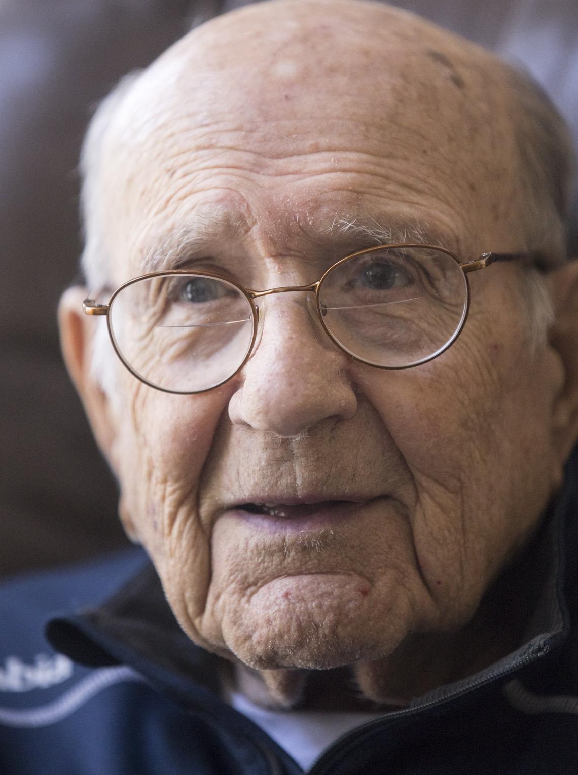 Joe Tusa, a U.S. Navy Veteran of Iwo Jima, who will turn 100-years-old this July, threw out the first pitch of the 2018 Pelican's season. He sat down with The Sun News to talk about his memories of dancing, travel and war. April 12, 2018.
