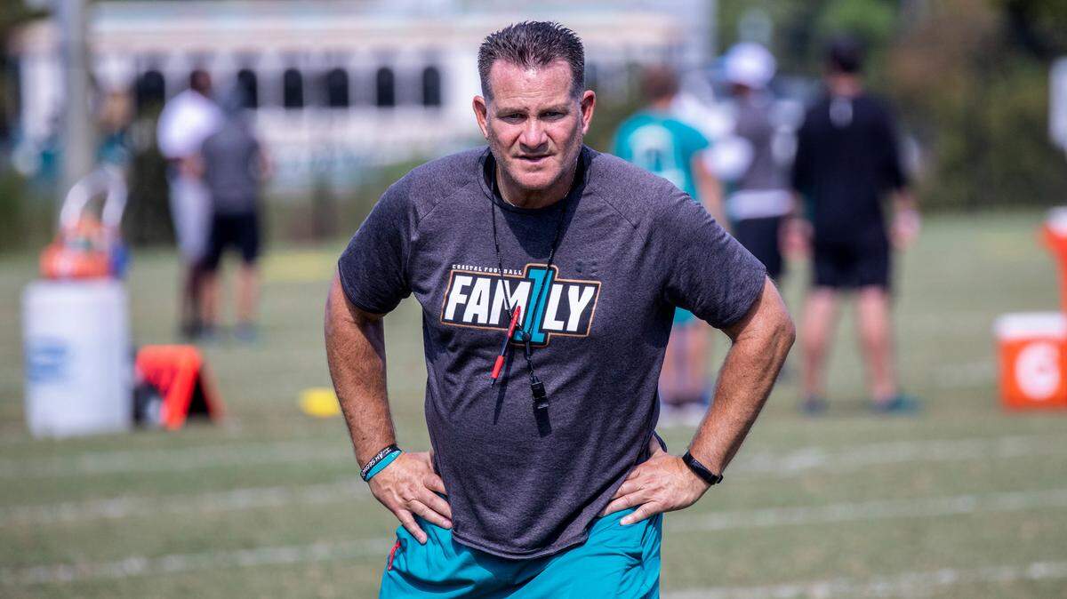 Coastal Carolina head football coach Tim Beck watches practice on Wednesday, Aug. 9. The season opener September 2 at UCLA will be Beck’s first as CCU head coach.
