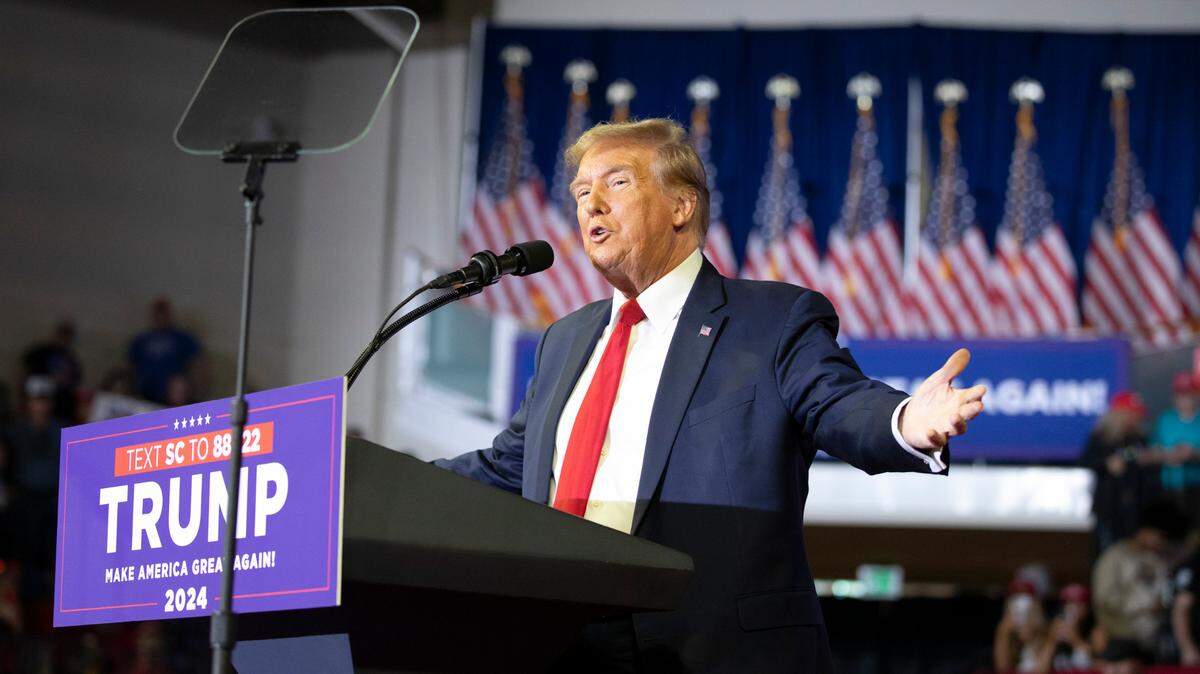 Former U.S. President Donald Trump appeared on Saturday afternoon for a “Get out the Vote” rally at the HTC Center at Coastal Carolina University in Conway, S.C. where he spoke for over and hour and a half. The HTC center held 3,000 supporters but Trump spoke to an “overflow” crowd lined up outside at his arrival. Saturday, February 10, 2024. Feb. 10, 2024.