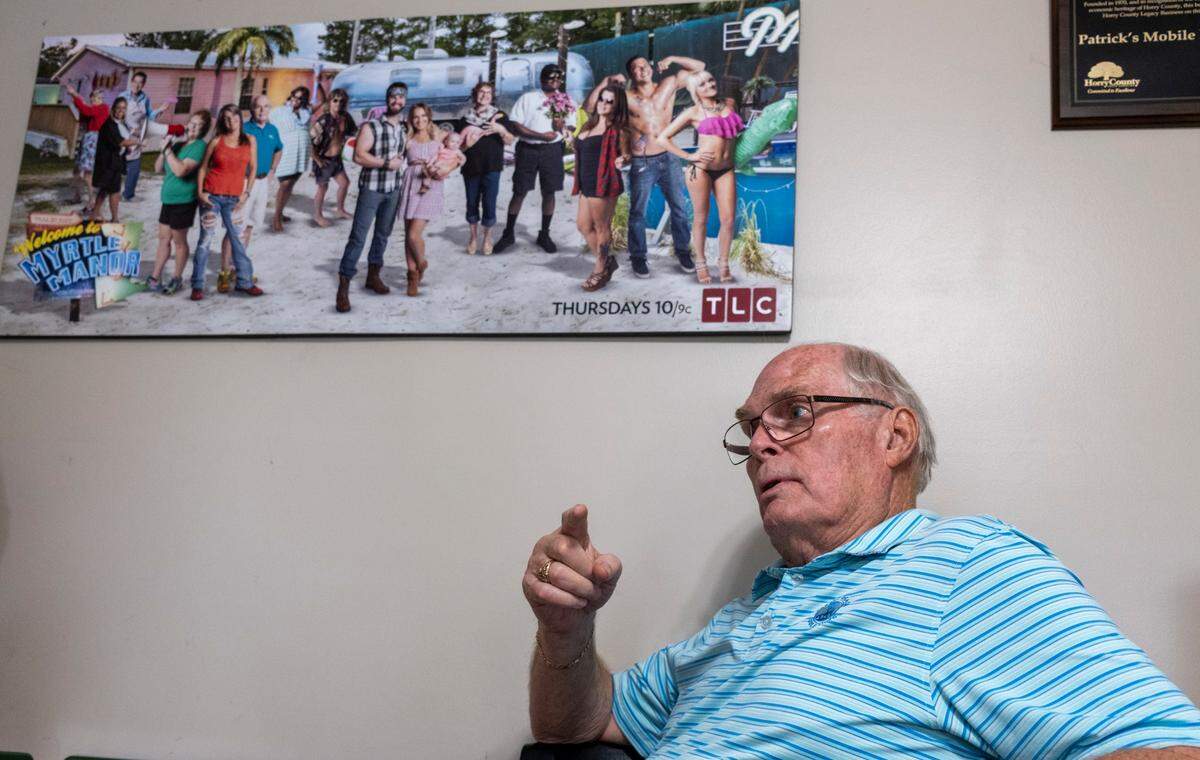Cecil Patrick owner of Patrick’s Mobile Home Park, shares stories of the filming of ‘Welcome to Myrtle Manor,’ a reality TV show set in Myrtle Beach that filmed for three seasons beginning in 2013 in their park on Highway 15 in Myrtle Beach, S.C. July 6, 2023.