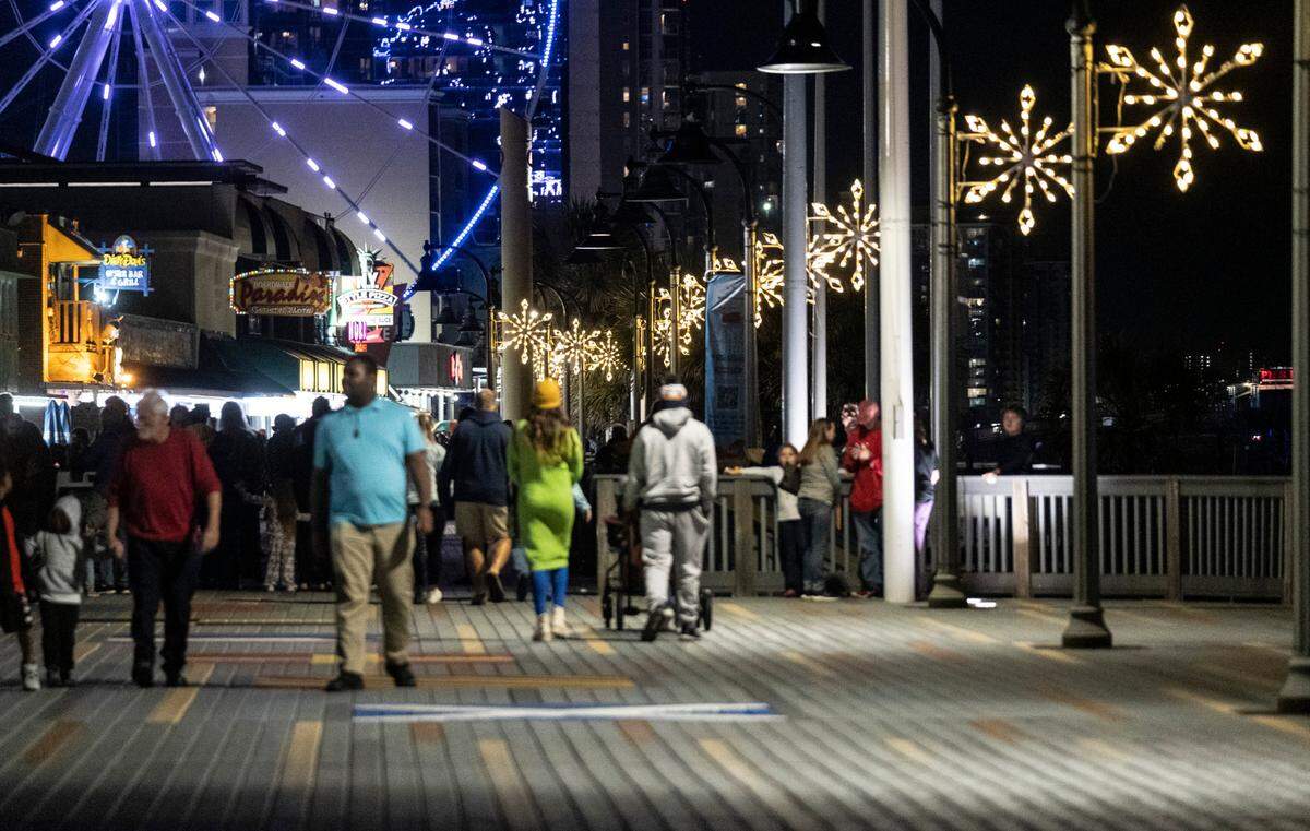 The Myrtle Beach boardwalk area is lined with lights and displays and is hosting a “Winter Wonderland at the Beach” with light displays, a Family Fun Zone and live entertainment. Towns around the Myrtle Beach area have begun decorating for the holidays with many festivities scheduled throughout Horry County, S.C. this season. November 25, 2022.