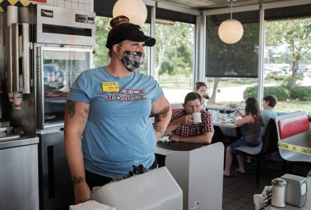 Jessica Fipps is grateful to finally be able to return to work at the Waffle House. ”That was the exciting thing at five-thirty this morning when I woke up. Hey, I’m coming back to work now,” she said. “A lot of stress has been relieved.” May 29, 2020
