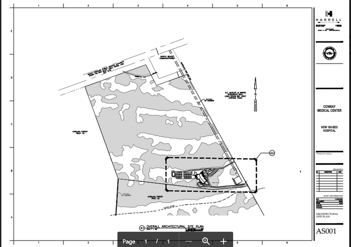 A mock up of CMC’s redesigned plans for a Carolina Forest hospital on International Drive.