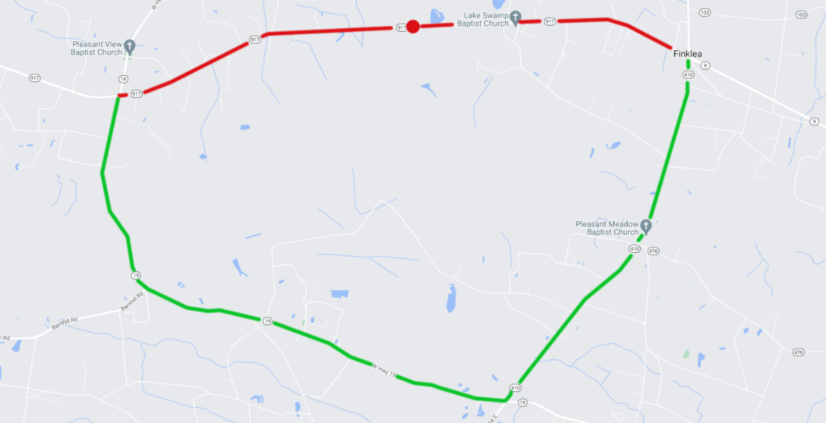 The detour for S.C. 917. The red portion will be closed from July 8 through around Au.g 30 and the green portion is the detour.