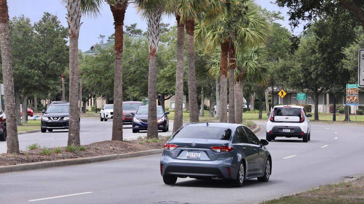 Cars traveling on Farrow Parkway in the Market Common area of Myrtle Beach on Wednesday, Sept. 11, 2024.