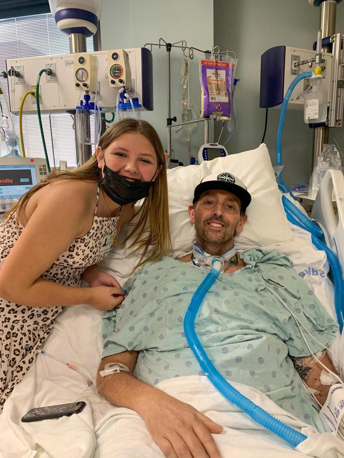 In a submitted photo, Chad Hardee gets to see his daughter Ava in person after nearly four months of suffering with COVID-19 complications. April 9, 2021.