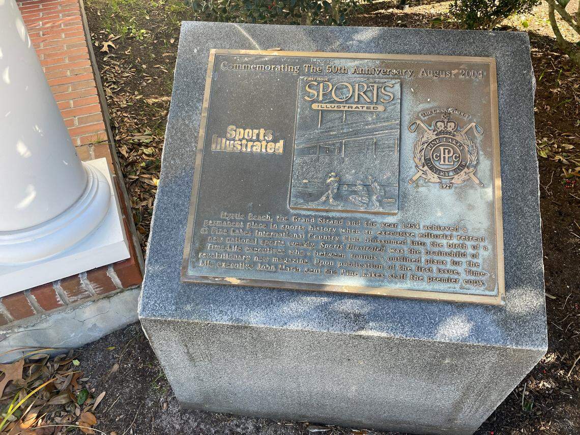 A plaque sits outside of Pine Lakes Country Club’s Pro Shop commemorating Sports Illustrated’s founding, which took place at the golf course in 1954.
