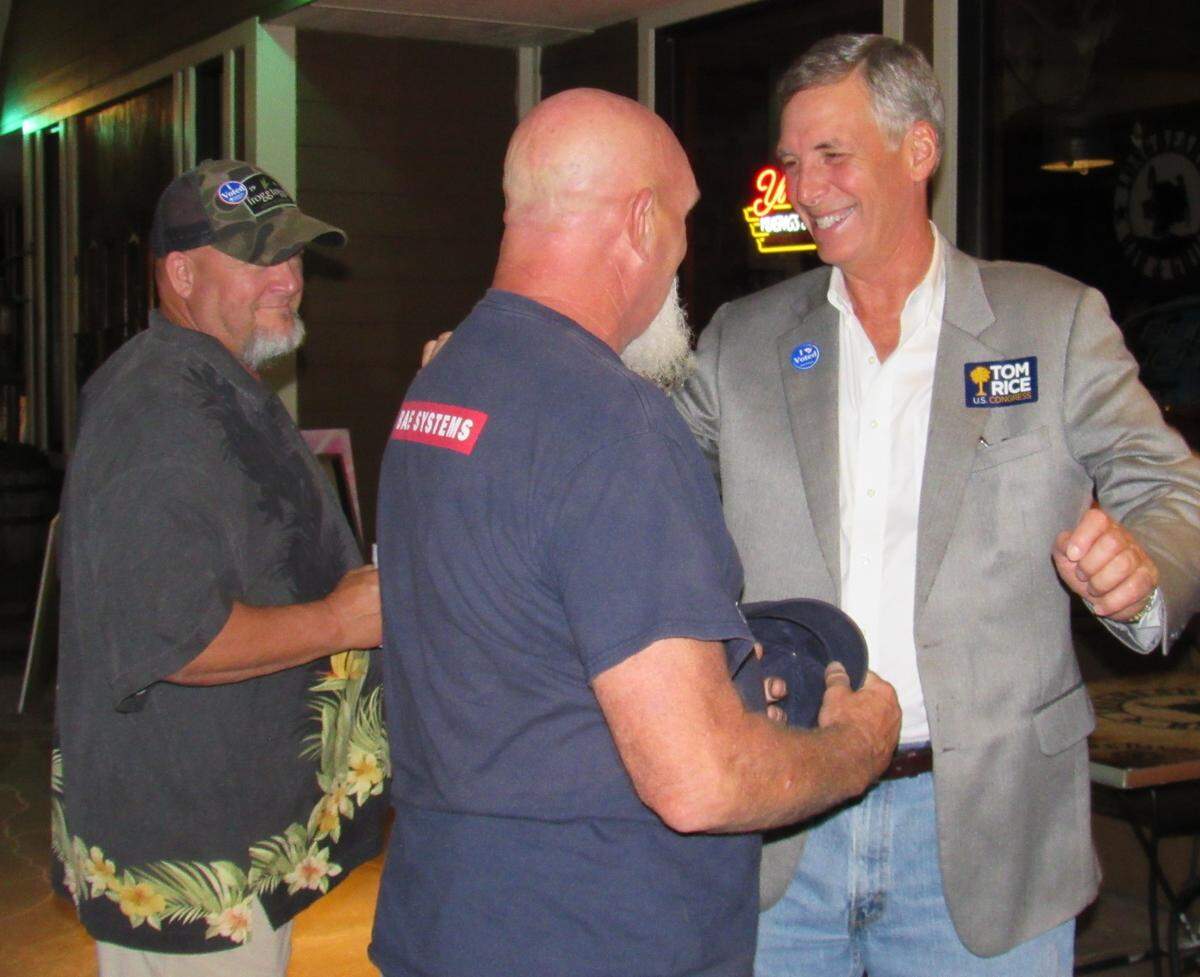 U.S. Rep. Tom Rice greeting supporters outside his Election Night party Nov. 6 at Longbeards Bar and Grill in Carolina Forest. The Republican incumbent is seeking his fourth consecutive term representing the 7th Congressional District facing Democrat Robert Williams.