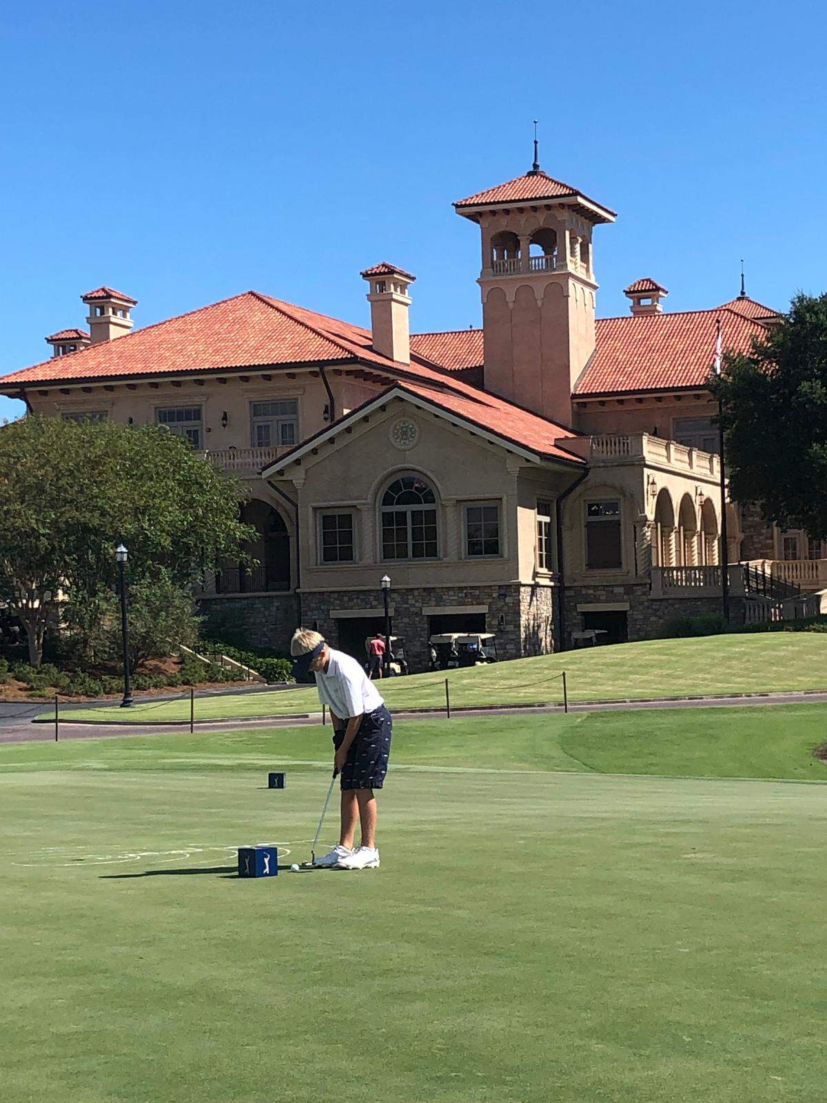 Gavin Hutchinson addresses the ball Saturday before making a 6-foot putt en route to winning a Drive, Chip and Putt Championship regional at TPC Sawgrass in Ponte Vedra Beach, Fla.