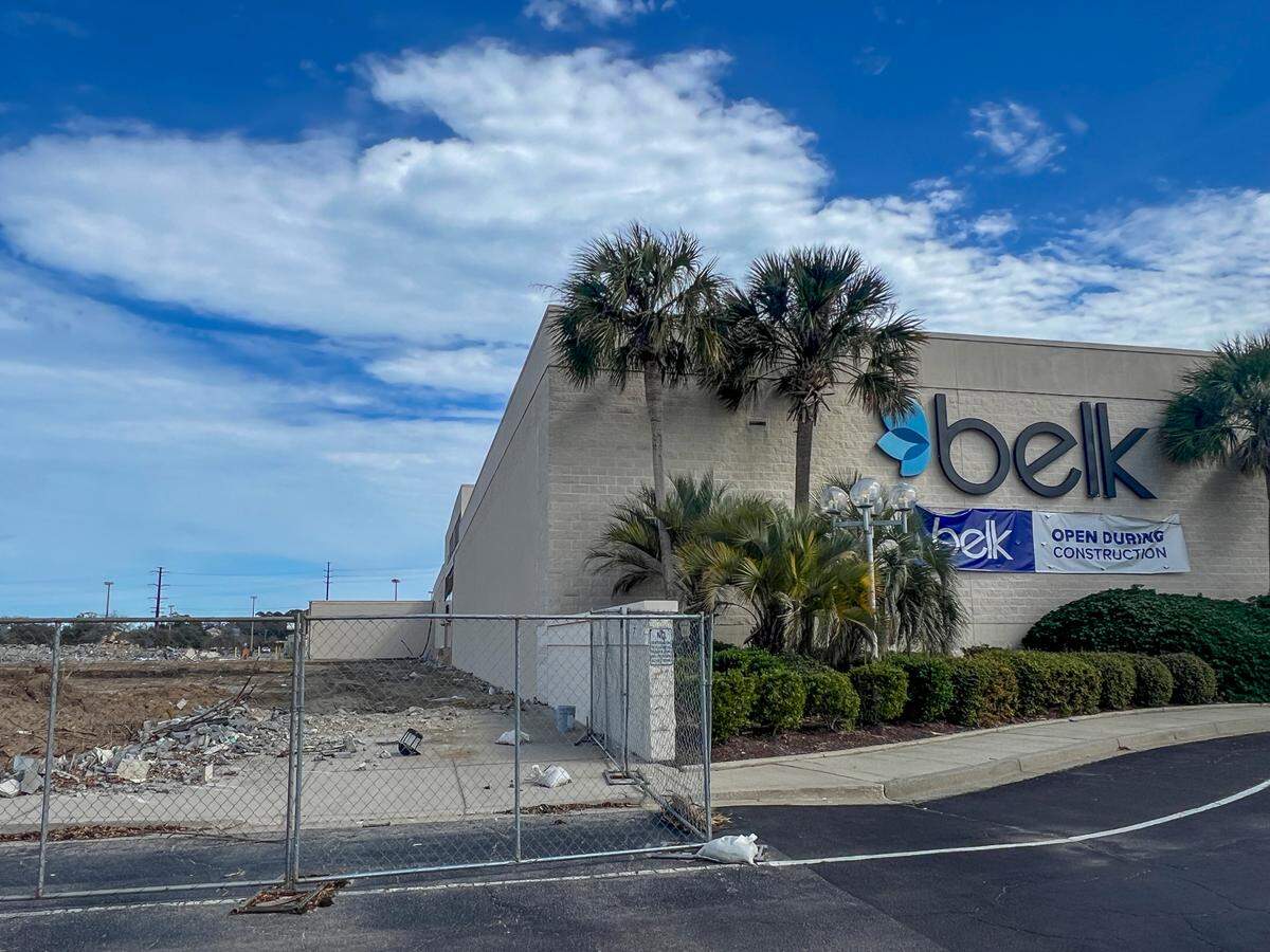 The Inlet Square Mall re-development project in Murrells Inlet continues. A representative for Paramount Development Corporation said the demolition will be completed in the next few weeks. Home2Suites by Hilton plans to open near the Belk store at the mall, along with a Hobby Lobby replacing the former JCPenney. The only businesses currently open on the property are Belk and Planet Fitness. Friday, March 7, 2025.