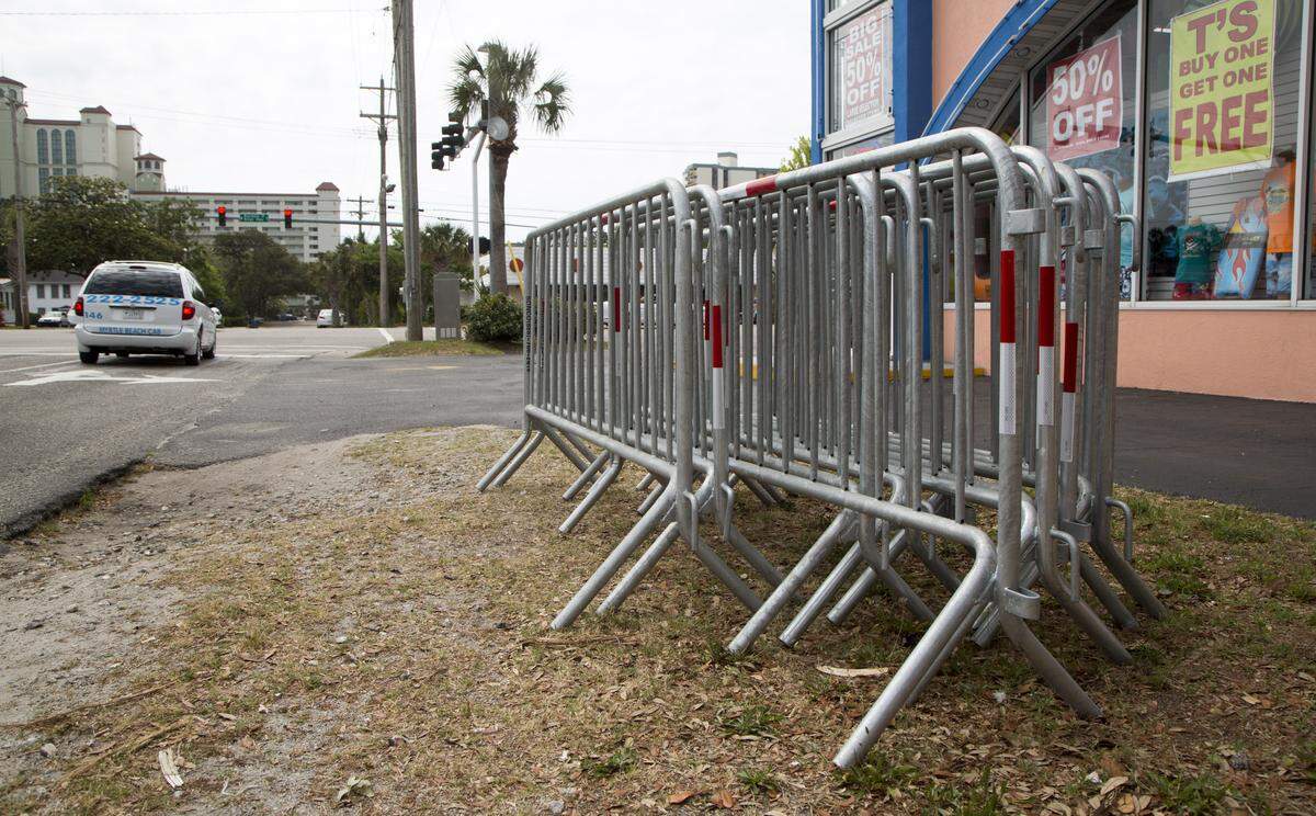 Barricades sit waiting to be assembled at the start of Harley Week on 29th Ave. N. and Business 17 in Myrtle Beach, S.C. on May 14, 2018.