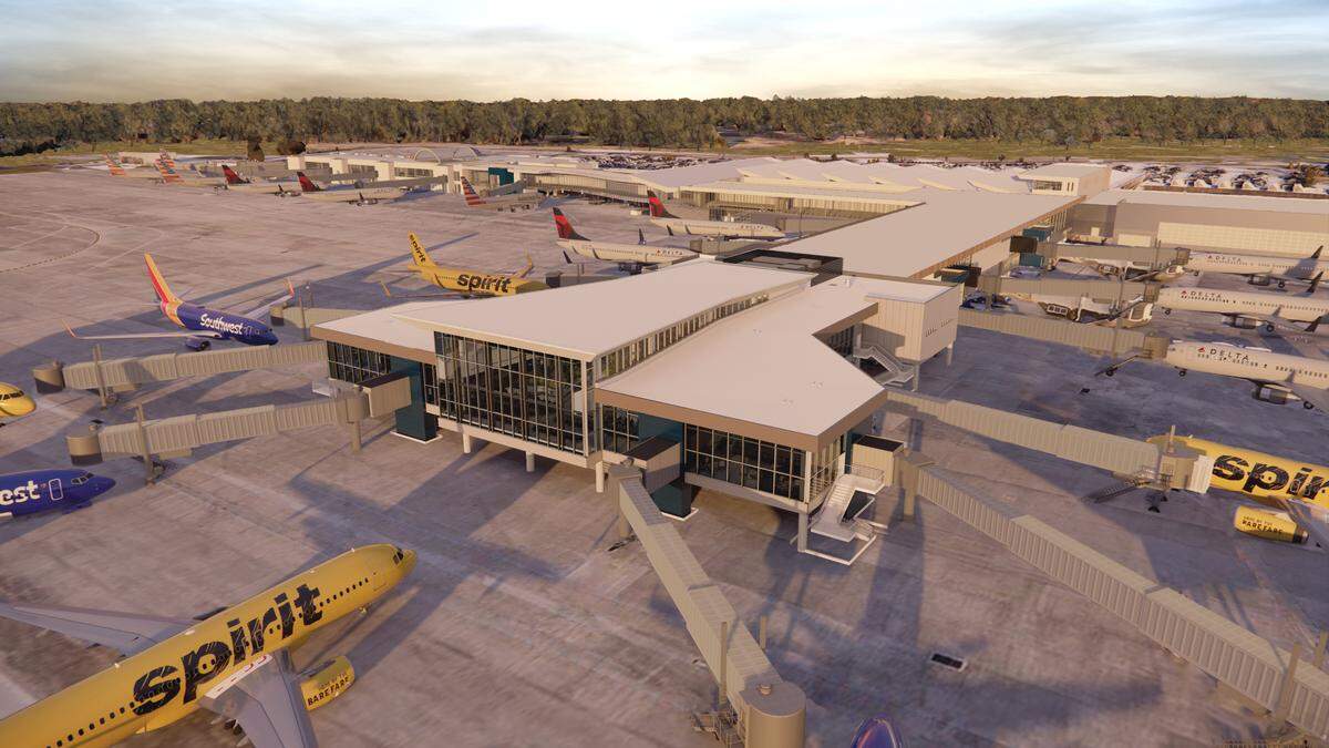 A rendering of the planned renovations to the Myrtle Beach International Airport. The upgrades will add six new airport gates and other features.