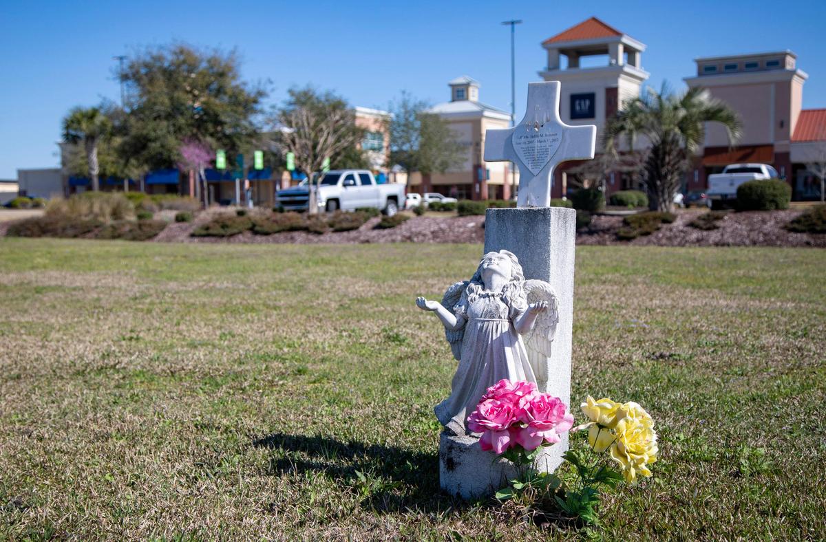 A roadside memorial sits out in front of Tanger Outlets on Hwy. 501 W. in honor of Jadita M. Bennett, who was five years old at the time of her passing.