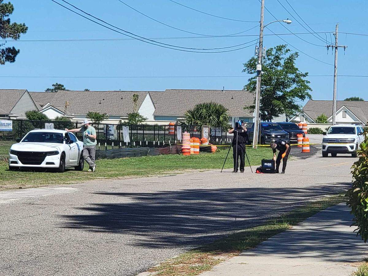 Myrtle Beach Police and Horry County Police are investigating a crash that happened after four masked men fired gun shots at officers during a high speed chase Thursday, May 22, 2025. The chase started near Farrow Parkway in Market Common in Myrtle Beach, SC.