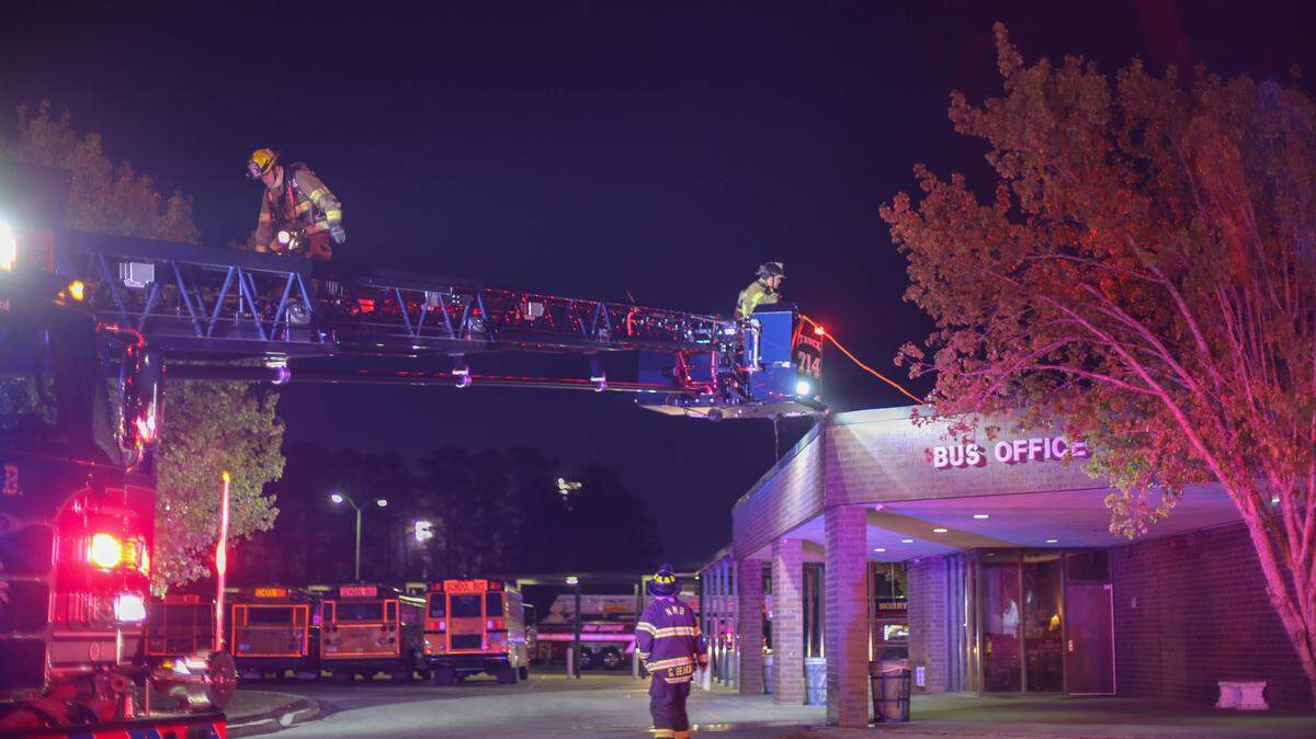 Authorities respond to a fire at North Myrtle Beach High School on Tuesday evening.
