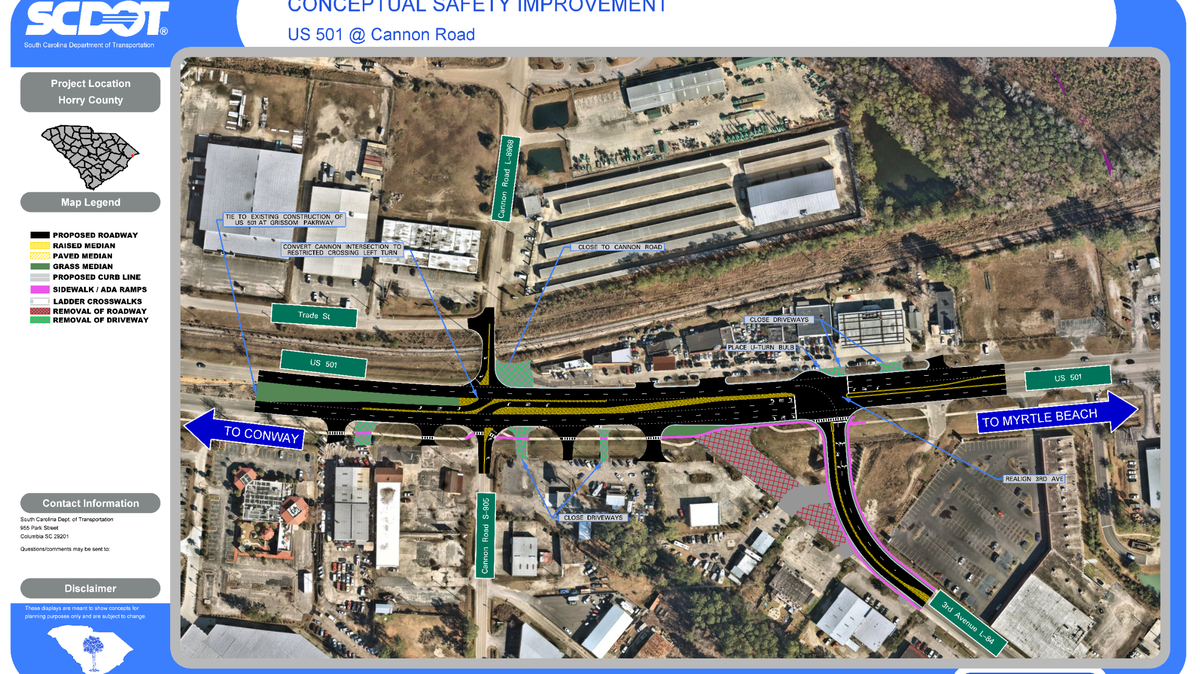 The intersection of U.S. Highway 501 and Cannon Road in Myrtle Beach is set for a multi-million safety improvement by the state Department of Transportation.