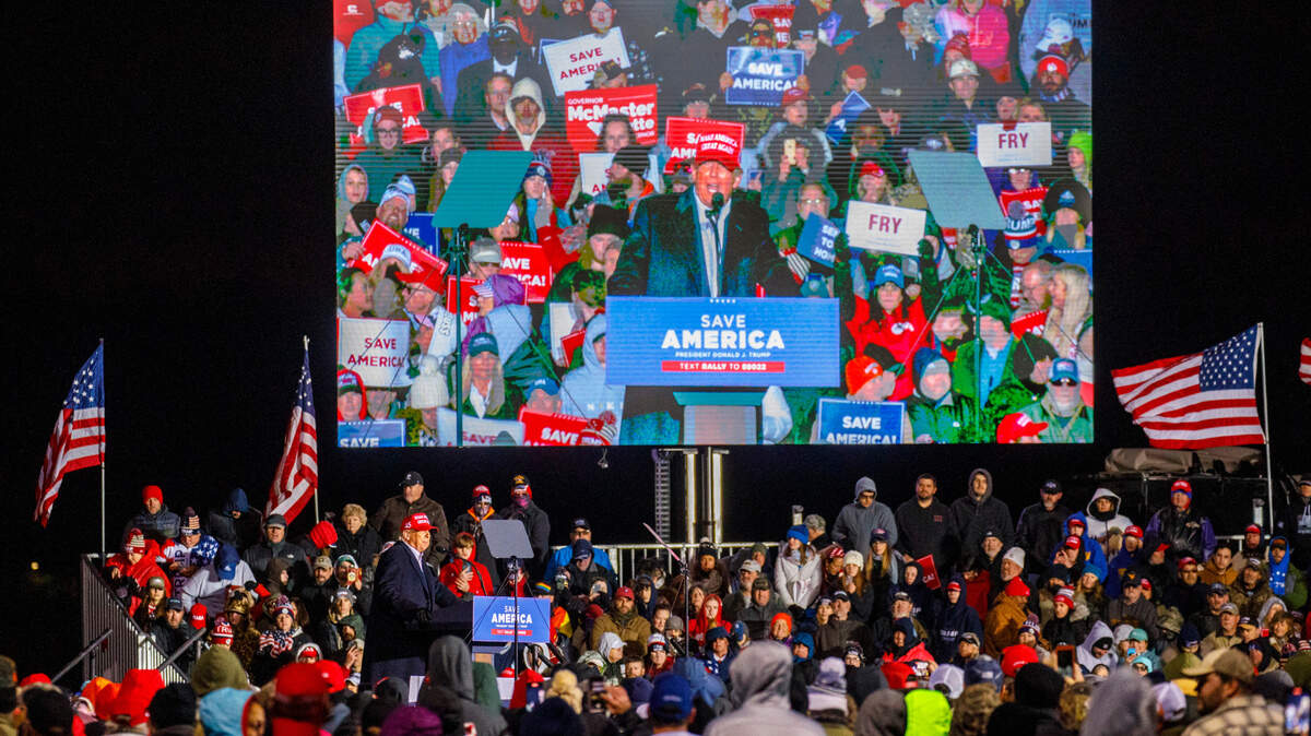 Former President Donald Trump takes the stage at the ‘Save America’ rally in Florence, South Carolina. March 12, 2022.