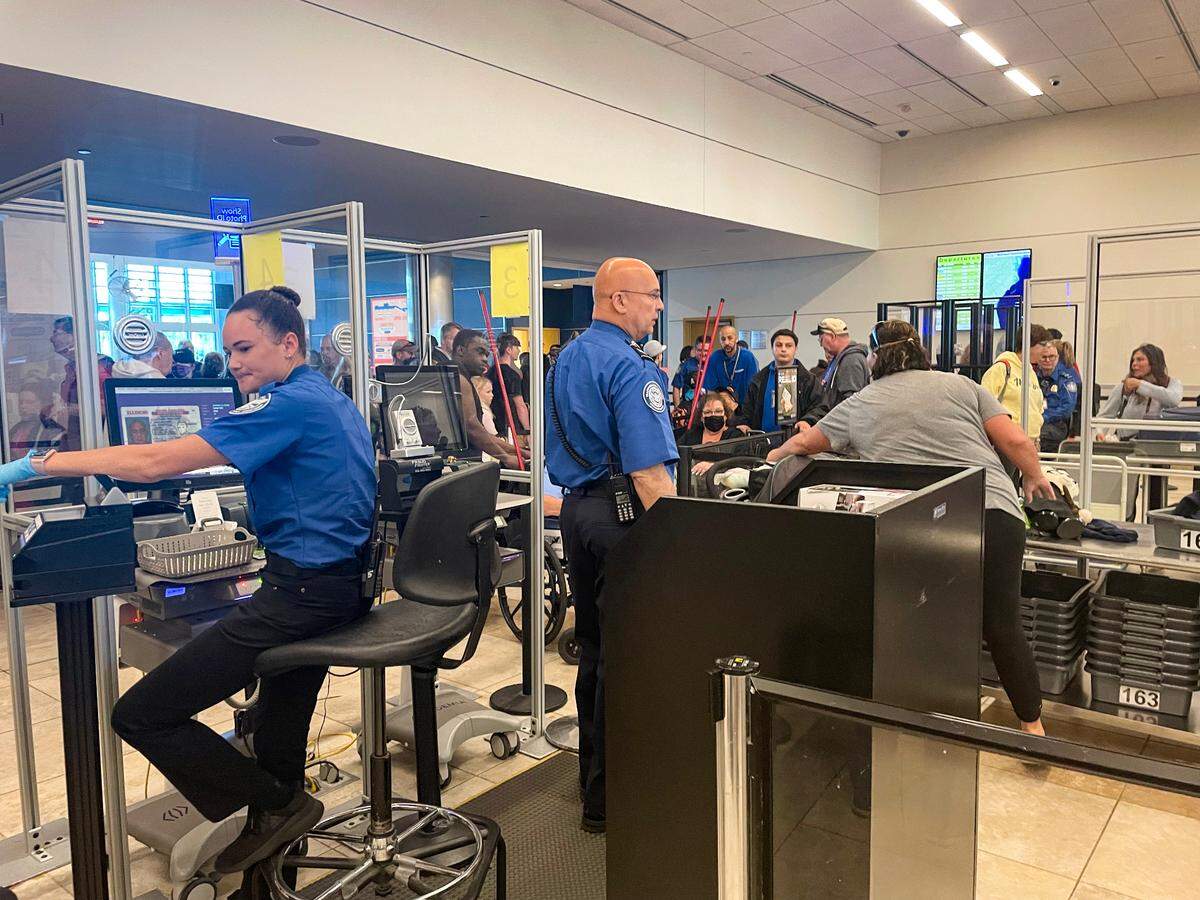 None of the Transportation Security Administration workers observed by The Sun News on Saturday, April 23, 2022, at Myrtle Beach International Airport wore masks. A federal judge had struck down the federal COVID-19 mask mandate five days earlier.