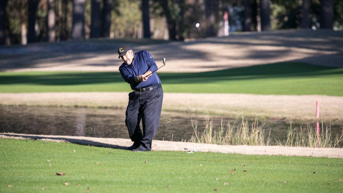 A golfer hits a shot at Indian Wells Golf Club on Monday, Dec 17, 2018.