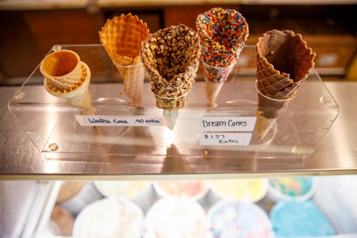 Kirk’s Ice Cream, a Myrtle Beach, SC locally-owned ice cream parlor is a throwback to earlier times, sporting vintage decor, Tiffany-style lights and parlor chairs that might be found in an old-fashioned soda fountain. Visitors can also find old games, including some that might have appeared in long-ago arcades. Aug. 29, 2024.