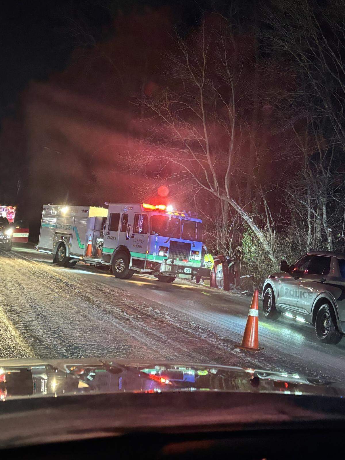 Conway Police and fire crews responded to several crashes and slide offs over the weekend as a storm dumped up to 8 inches in Horry County.