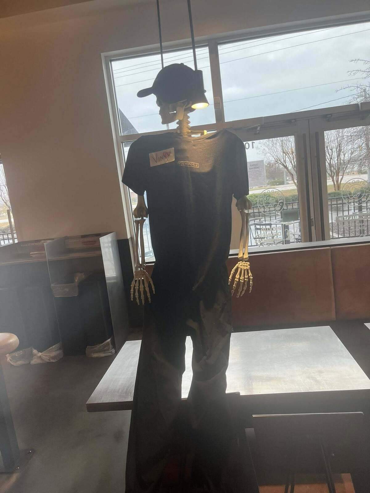 An employee claims to have quit their job at a Myrtle Beach area Chipotle restaurant after a plastic skeleton hung from a ceiling had racial undertones.