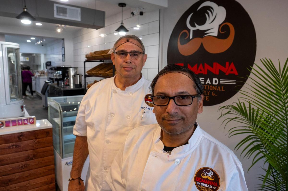 Gus Pena (front) and Frank E Rodriguez are partners opening the Le Manna Bread International Bakery and Café. The bakery will have a ribbon cutting Thursday, followed by a grand opening at 9 a.m. Feb. 17. Feb. 14, 2024.