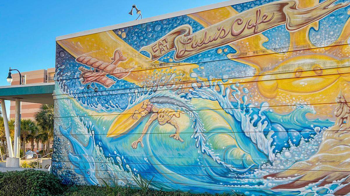 This mural on the side of Lulu’s Cafe in Myrtle Beach is one of more than 100 attractions featured along the self-guided Myrtle Beach Arts and Gallery Tour, where participants can earn prizes for visiting local artwork.