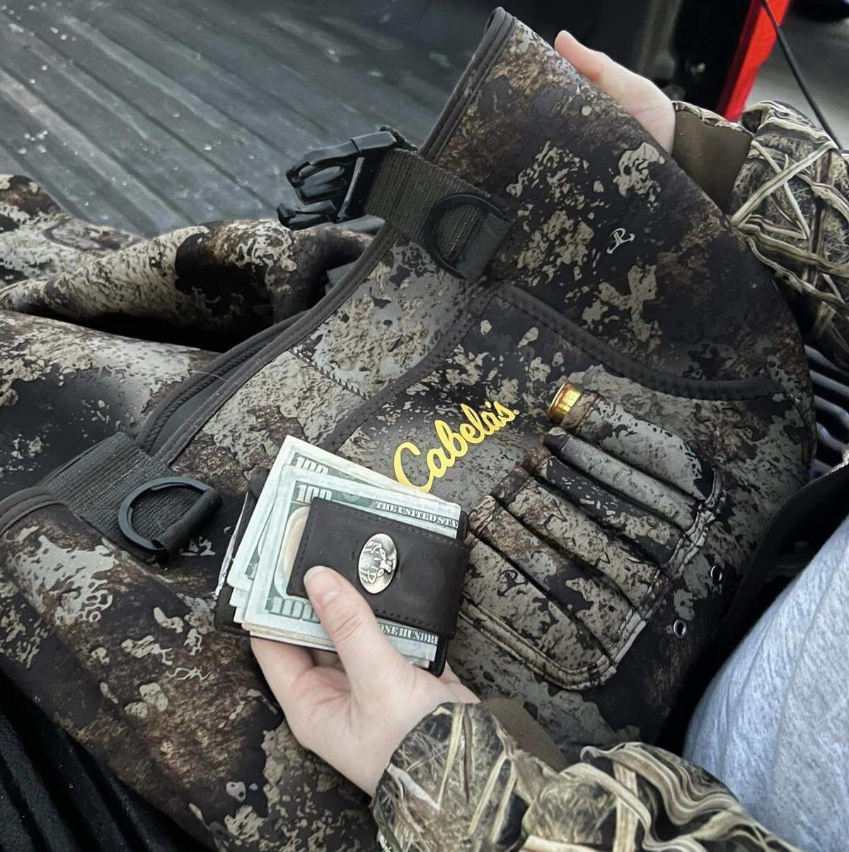 Waders and wallet thought to belong to missing boater Tyler Doyle were found near Ocean Isle Beach, North Carolina. Photo from Facebook. Feb. 1, 2023.
