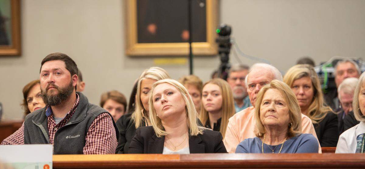Jennifer Foley, the sister of Scott Spivey, and her mother, Deborah Spivey, sit in the front of a Horry County courtroom Tuesday, Feb. 17, 2026, during a Stand Your Ground hearing for a wrongful death lawsuit filed against the two men who shot and killed Spivey on Sept. 9, 2023. The hearing will determine whether Kenneth “Bradley” Williams and Weldon Boyd will be granted immunity under the state law and avoid the civil lawsuit. The two men have not been charged criminally after their actions were determined to be self-defense under the law.