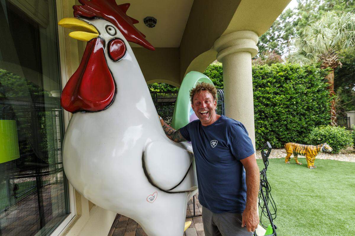 Alan Jones has acquired an eclectic mix of custom cars, marvel superheroes and movie and T.V. memorabilia at his Grande Dunes home in Myrtle Beach, SC. He and his wife Lisa also have a Loris farm that houses an animatronic dragon, a giant octopus and several dinosaurs replicas. “I just want people to enjoy it with me,” he said. August, 2025.